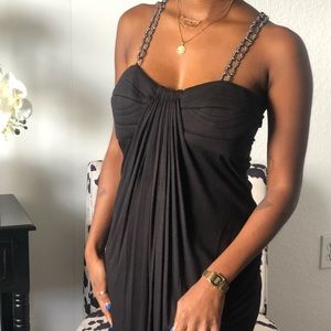 Tee shirt material dress with chain straps